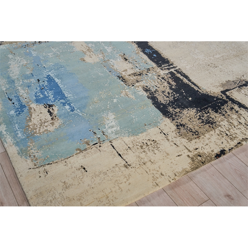 Picasso Hand-Knotted Wool/Silk Blue 9'x12' Area Rug