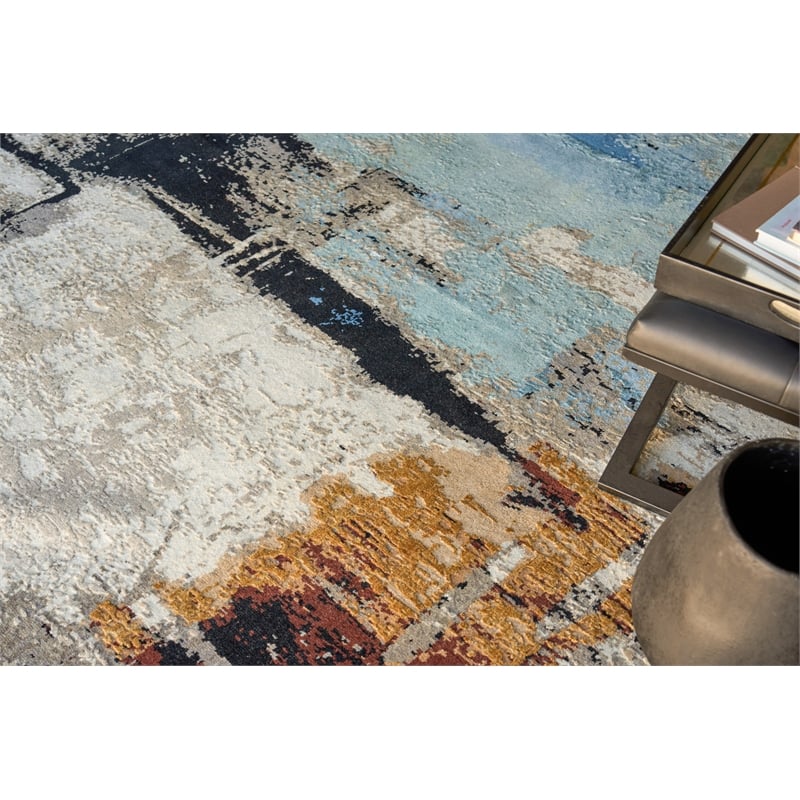 Picasso Hand-Knotted Wool/Silk Blue 9'x12' Area Rug