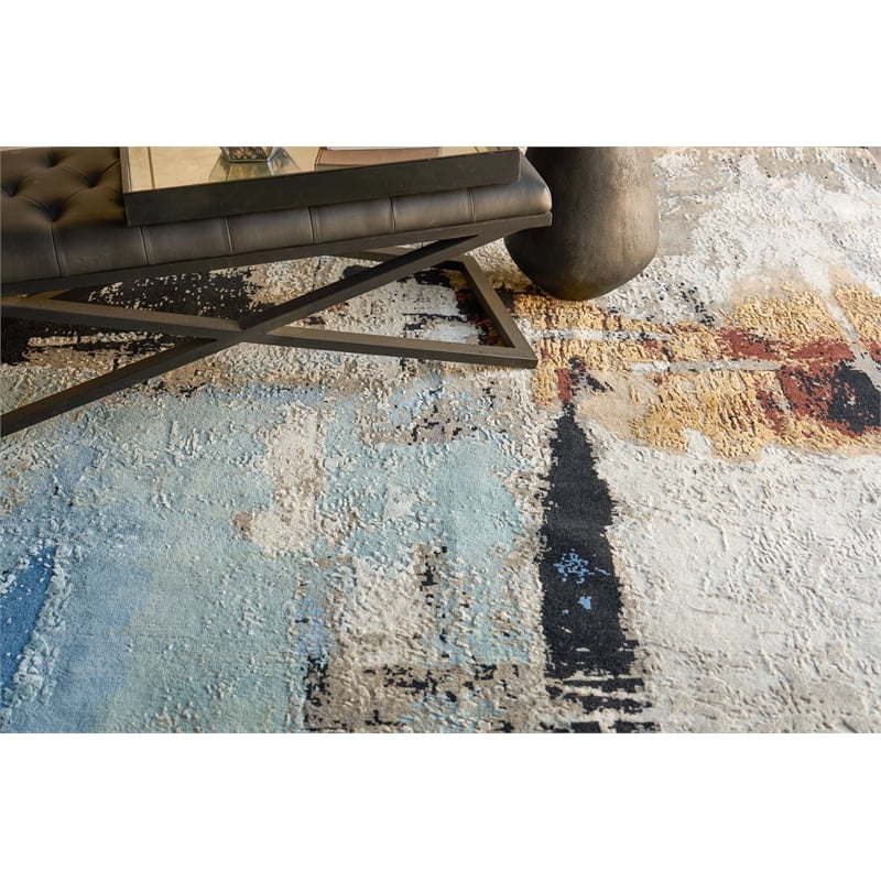 Picasso Hand-Knotted Wool/Silk Blue 9'x12' Area Rug