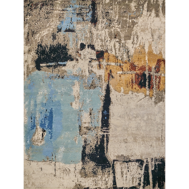Picasso Hand-Knotted Wool/Silk Blue 9'x12' Area Rug