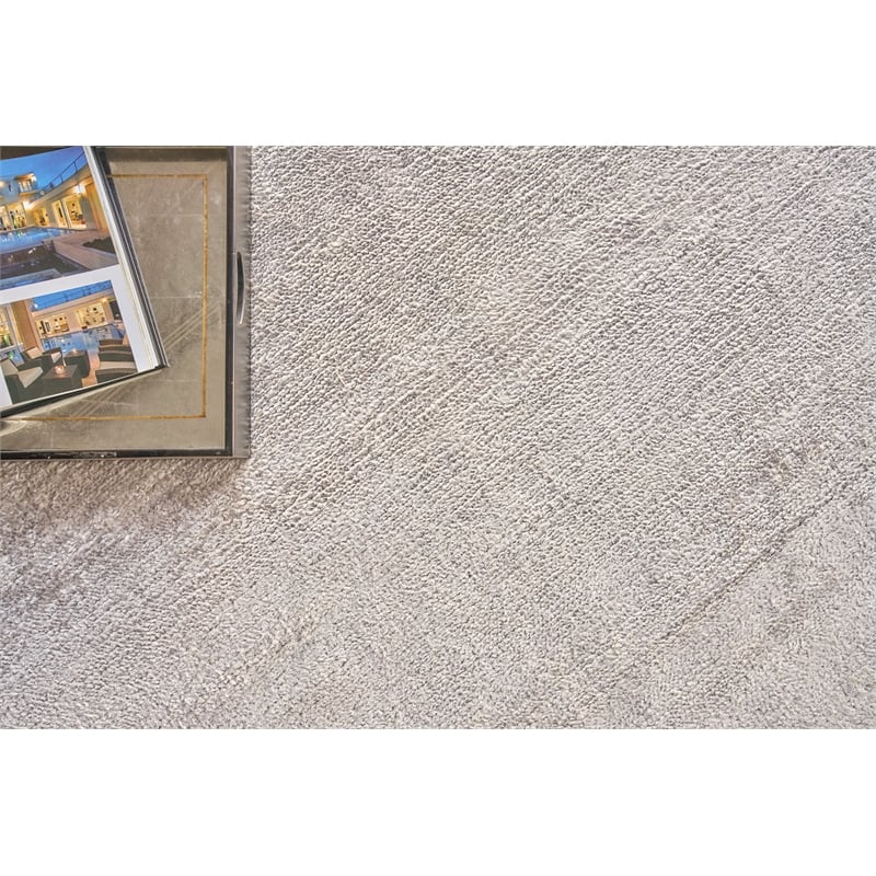 Plush Hand-Knotted Bamboo Silk/Mohair Light Silver 12'x15' Area Rug