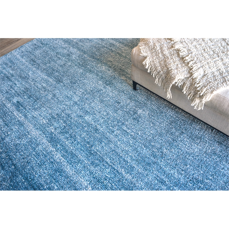 Plush Hand-Knotted Bamboo Silk/Wool Light Blue 10'x14' Area Rug