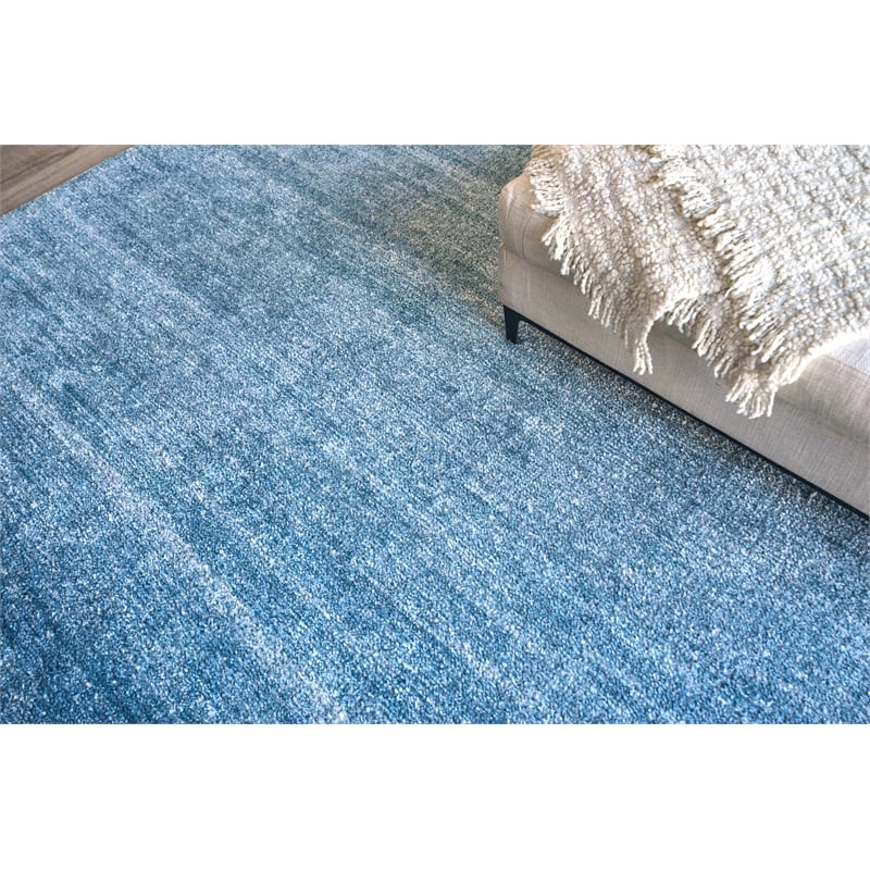Plush Hand-Knotted Bamboo Silk/Wool Light Blue 8'x10' Area Rug