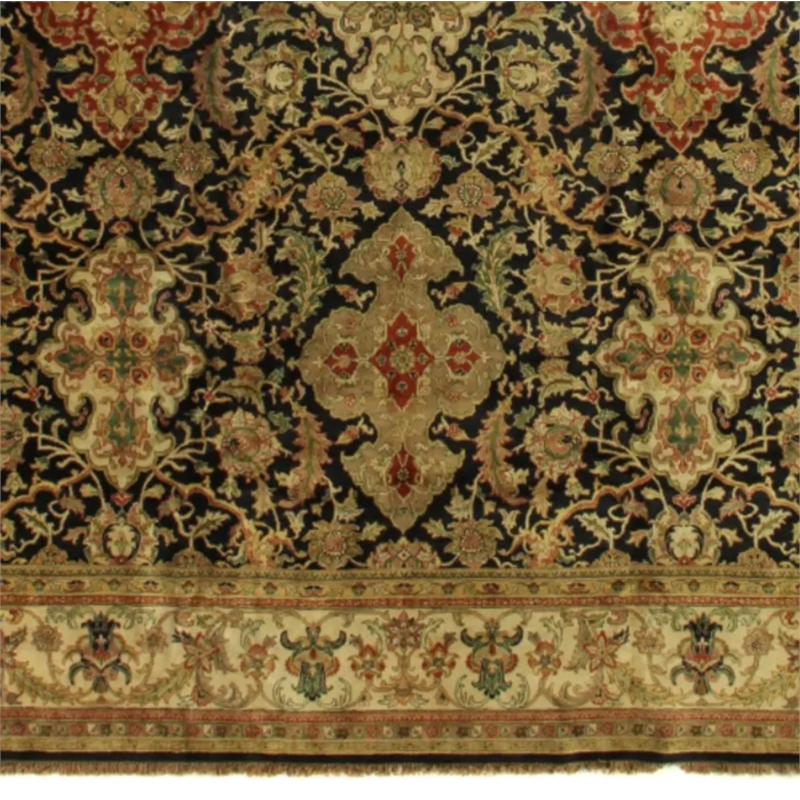 Polonaise Hand-Knotted New Zealand Wool Black 8'x8' Round Area Rug