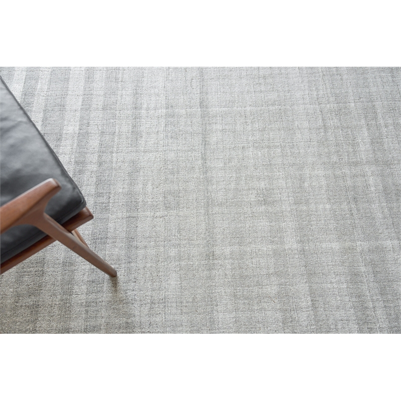 Robin Stripe Handloomed Bamboo Silk/Wool Light Silver 8'x10' Area Rug