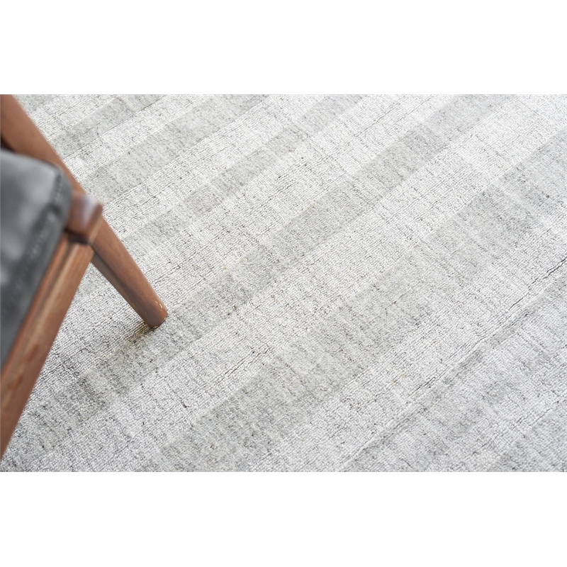 Robin Stripe Handloomed Bamboo Silk/Wool Light Silver 8'x10' Area Rug