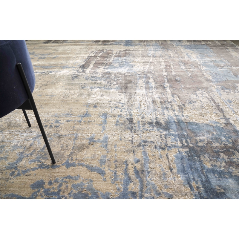 Reflections Handloomed Bamboo Silk Beige/Blue 8'x10' Area Rug