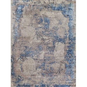 Roset Handloomed Bamboo Silk Silver/Blue 9'x12' Area Rug