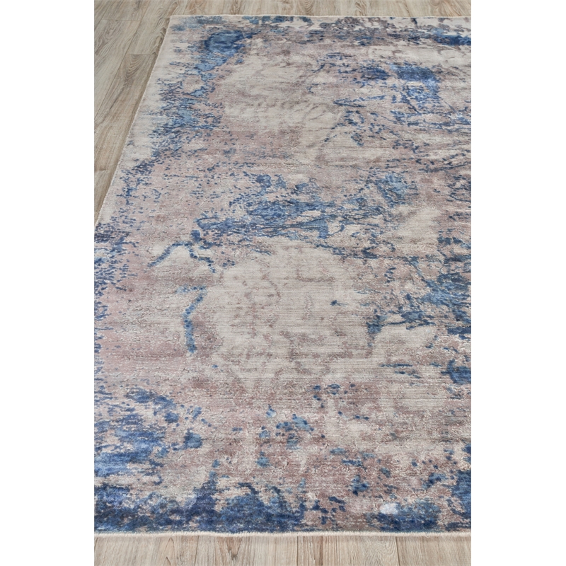 Roset Handloomed Bamboo Silk Silver/Blue 6'x9' Area Rug