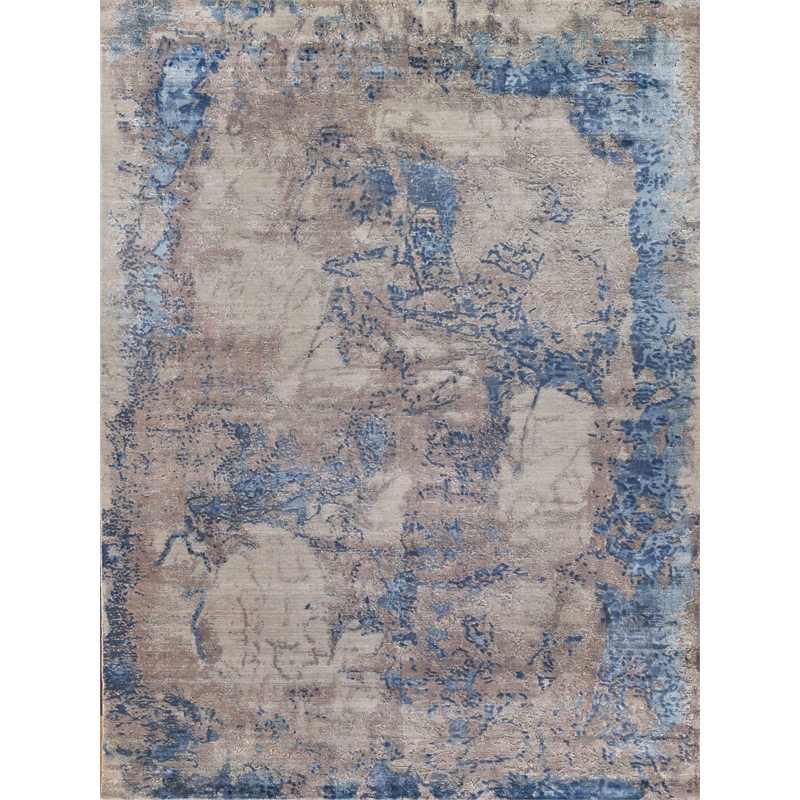 Roset Handloomed Bamboo Silk Silver/Blue 6'x9' Area Rug