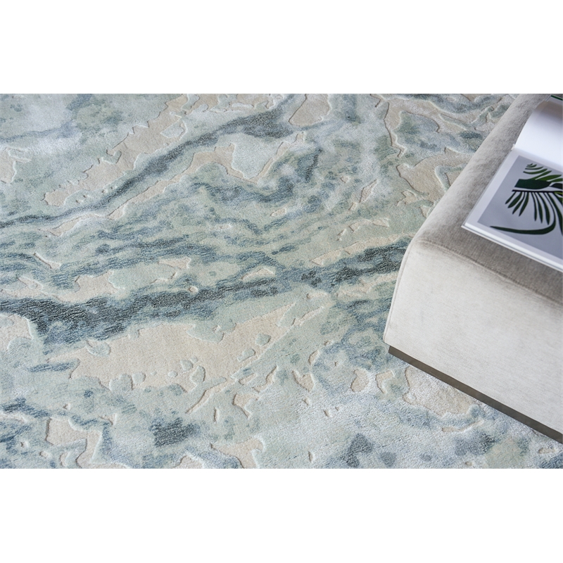 Saccara Handloomed Wool/Bamboo Silk Blue 8'x10' Area Rug