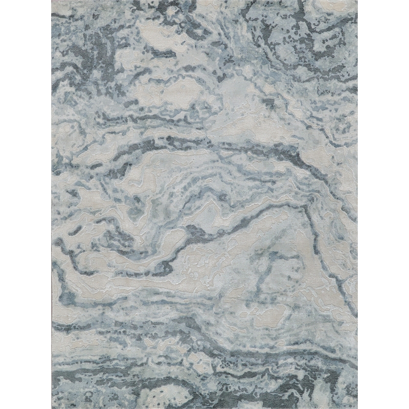 Saccara Handloomed Wool/Bamboo Silk Blue 8'x10' Area Rug