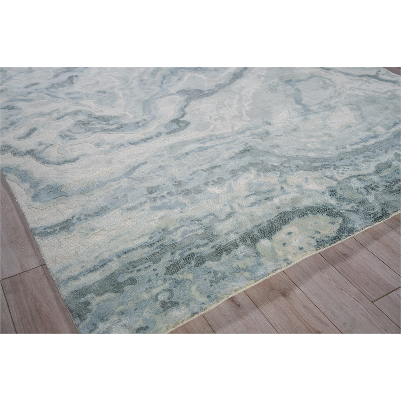 Saccara Handloomed Wool/Bamboo Silk Blue 10'x14' Area Rug