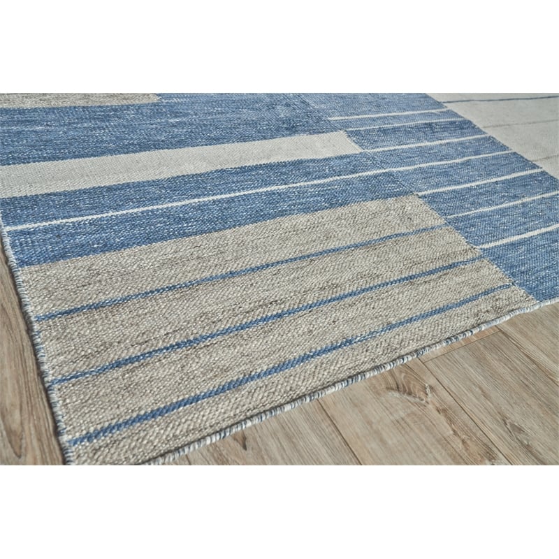 Scandinavian Handloomed New Zealand Wool Blue/Ivory 3'x5' Area Rug