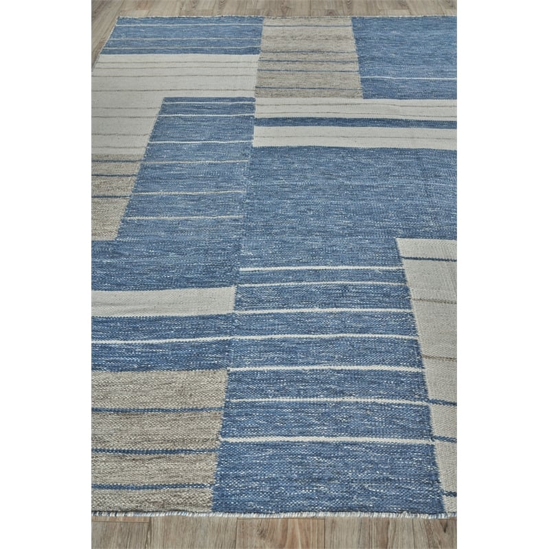 Scandinavian Handloomed New Zealand Wool Blue/Ivory 3'x5' Area Rug