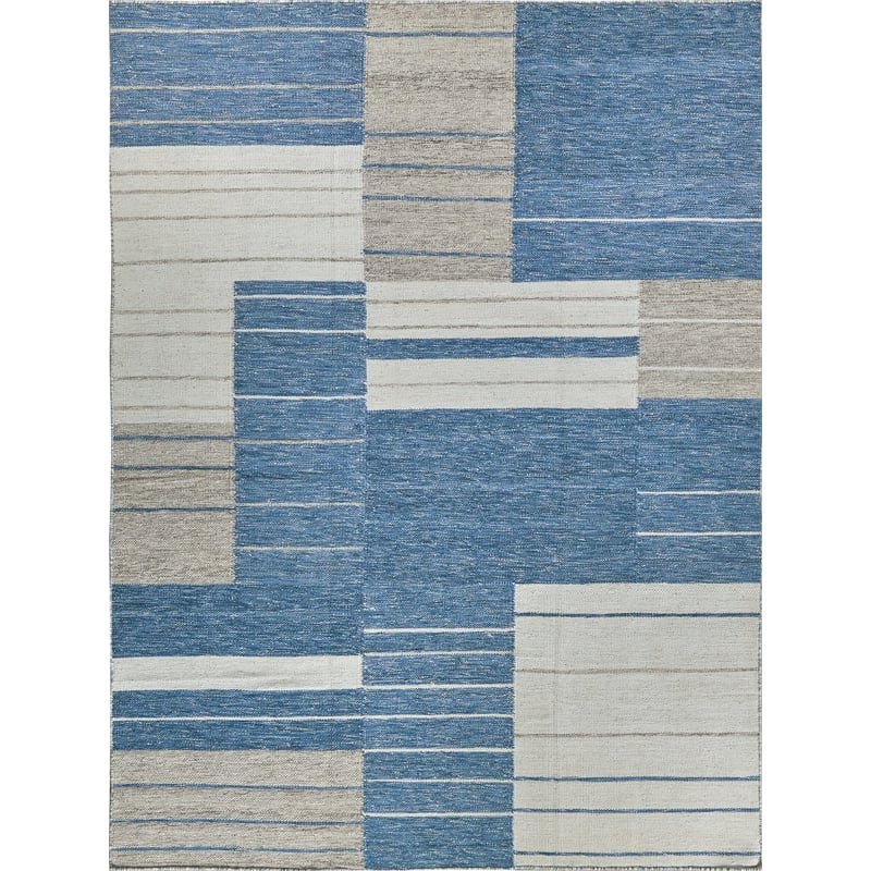 Scandinavian Handloomed New Zealand Wool Blue/Ivory 3'x5' Area Rug