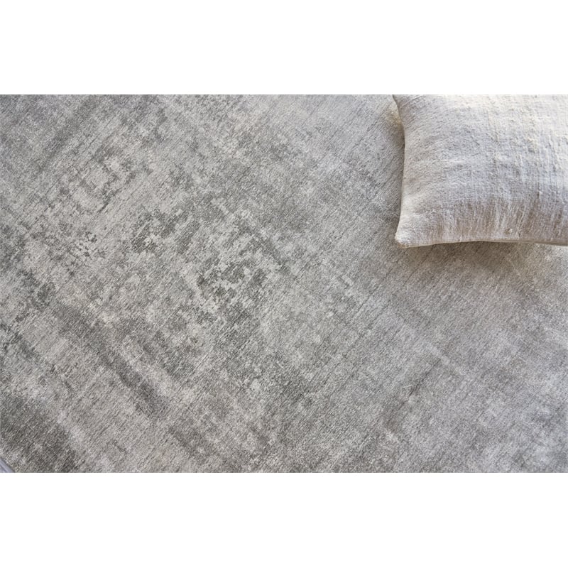 Stone Wash Gazni Handloomed Wool/Bamboo Silk Gray/Taupe 10'x14' Area Rug