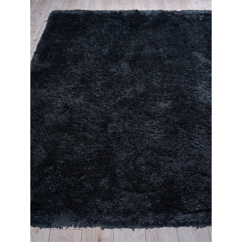 Sumo Shag Handloomed Polyester/Microfiber Black 2'x3' Area Rug