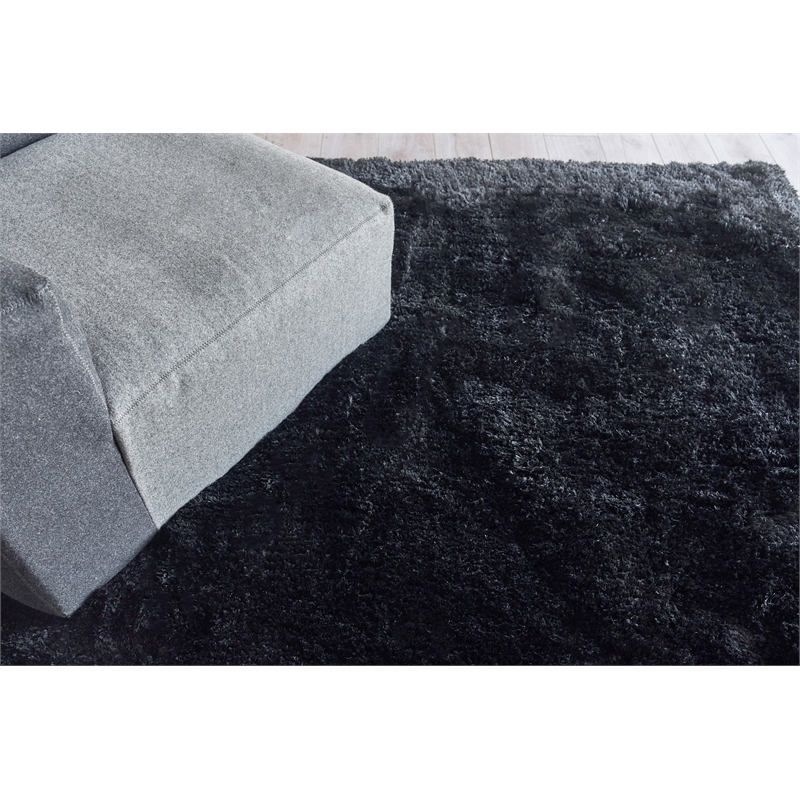 Sumo Shag Handloomed Polyester/Microfiber Black 8'x11' Area Rug