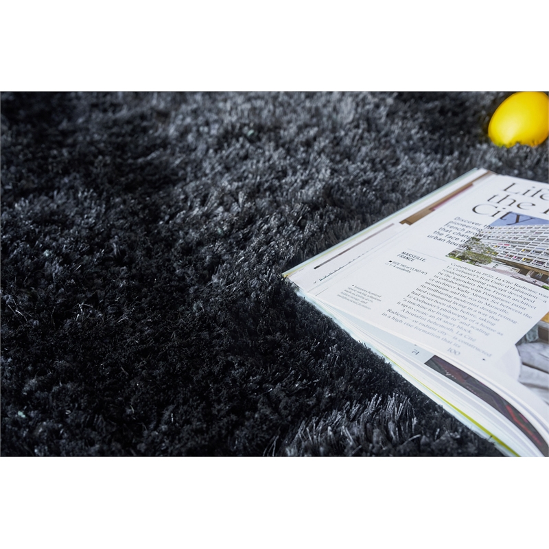 Sumo Shag Handloomed Polyester/Microfiber Black 8'x11' Area Rug
