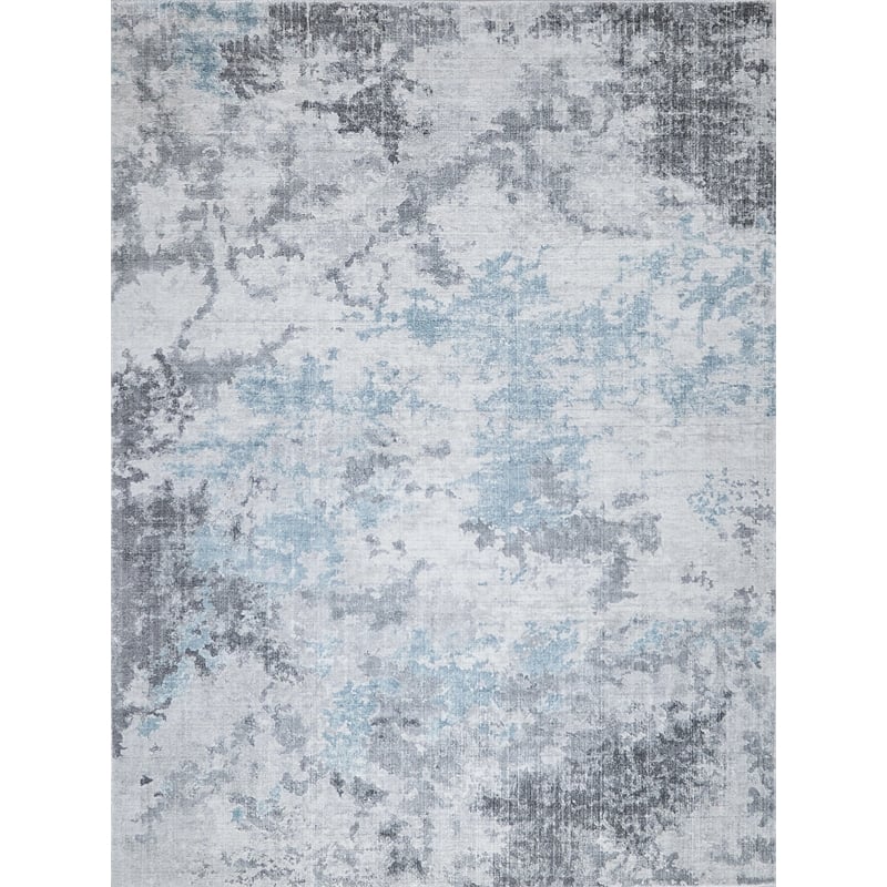 Sky Handloomed Wool/Bamboo Silk Gray/Blue 10'x14' Area Rug
