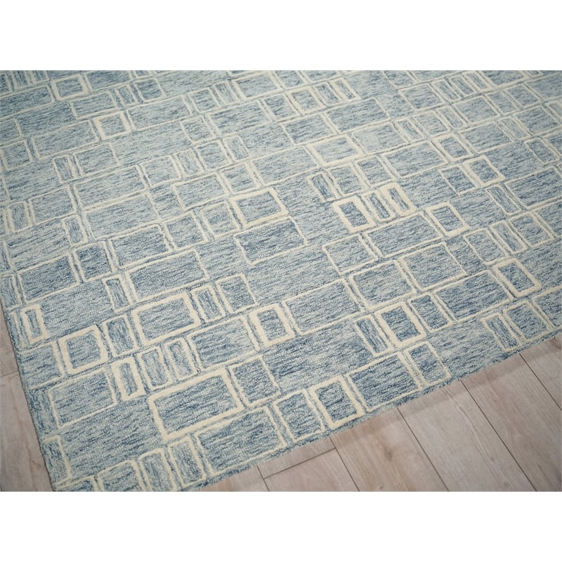Soho Hand-Tufted New Zealand Wool Blue/Ivory 6'x9' Area Rug