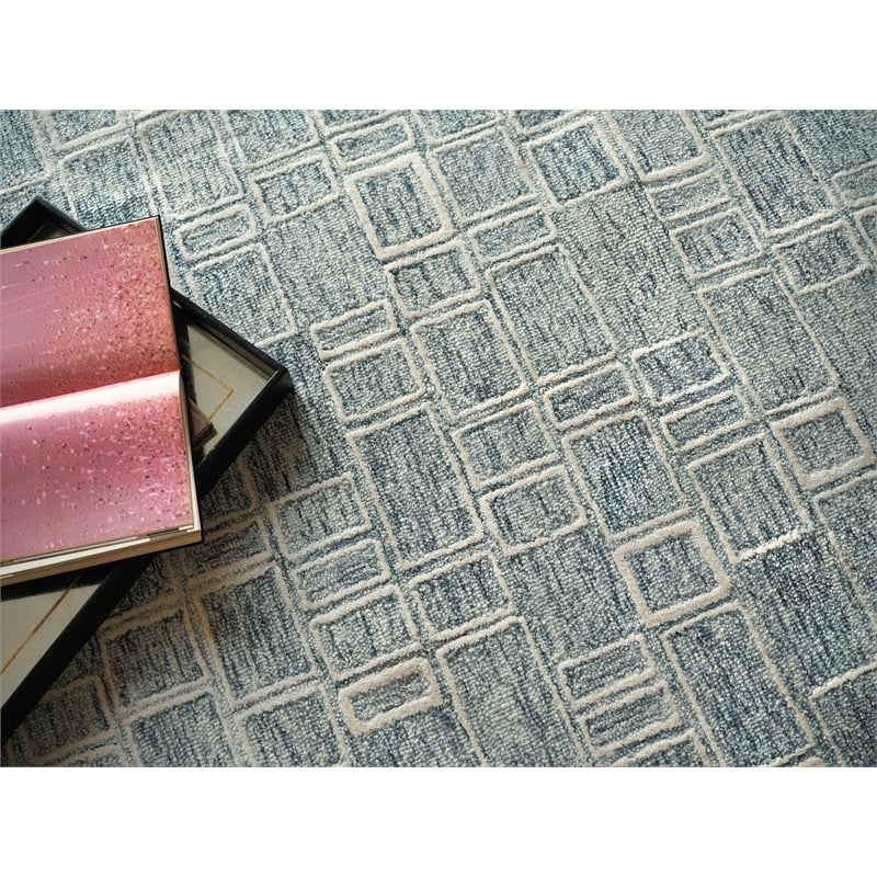 Soho Hand-Tufted New Zealand Wool Blue/Ivory 8'x10' Area Rug
