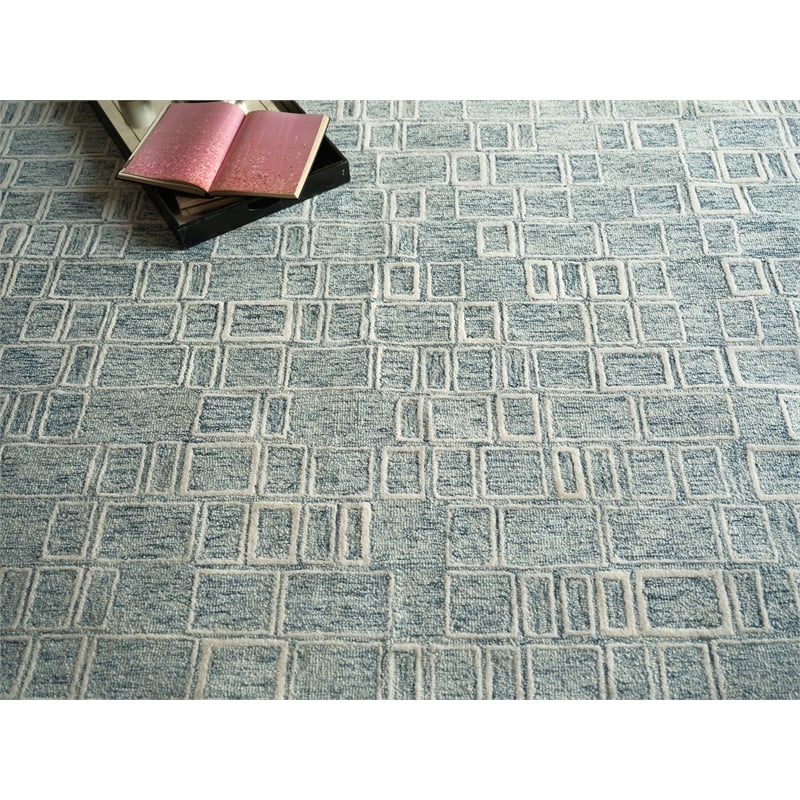 Soho Hand-Tufted New Zealand Wool Blue/Ivory 8'x10' Area Rug