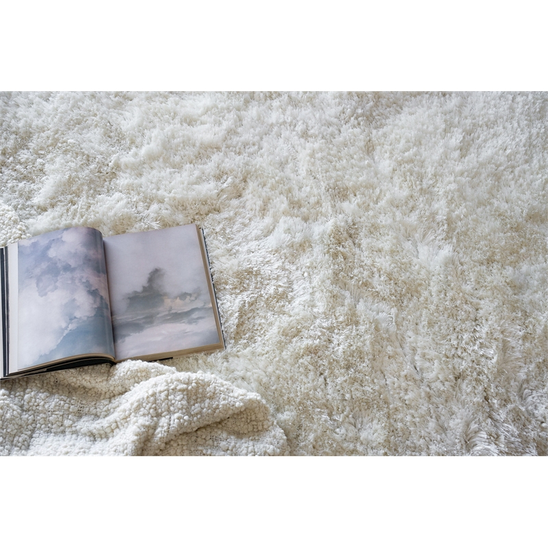 Sumo Shag Handloomed Polyester/Microfiber White 9'x12' Area Rug