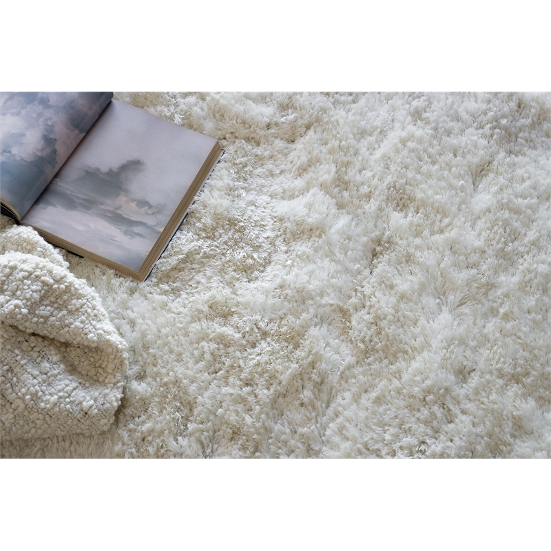 Sumo Shag Handloomed Polyester/Microfiber White 9'x12' Area Rug