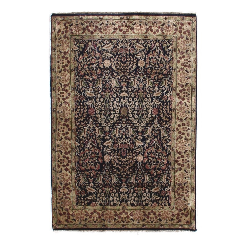 Super Fine Millefleur Hand-Knotted New Zealand Wool Navy/Green 12'x18' Area Rug