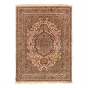 Super Fine Tabriz Hand-Knotted New Zealand Wool Ivory 9'x12' Area Rug