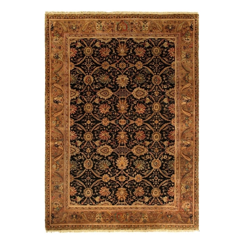 Super Fine Tabriz Hand-Knotted New Zealand Wool Black/Gold 12'x15' Area Rug