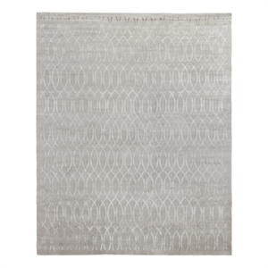 Super Tibetan Hand-Knotted Wool/Bamboo Silk Silver 8'x10' Area Rug