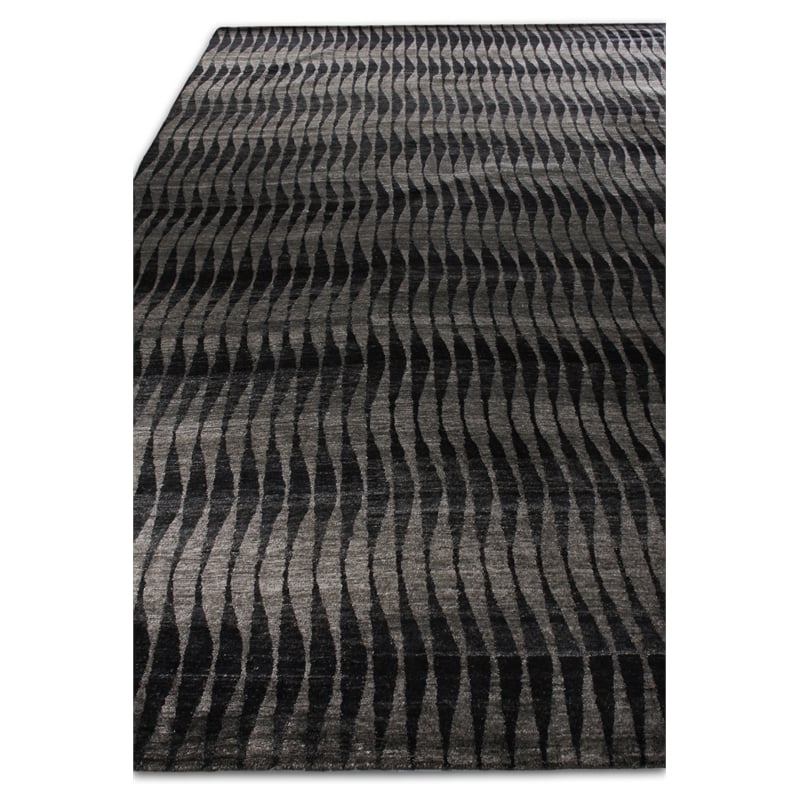 Super Tibetan Hand-Knotted Wool/Bamboo Silk Black/Gray 10'x14' Area Rug