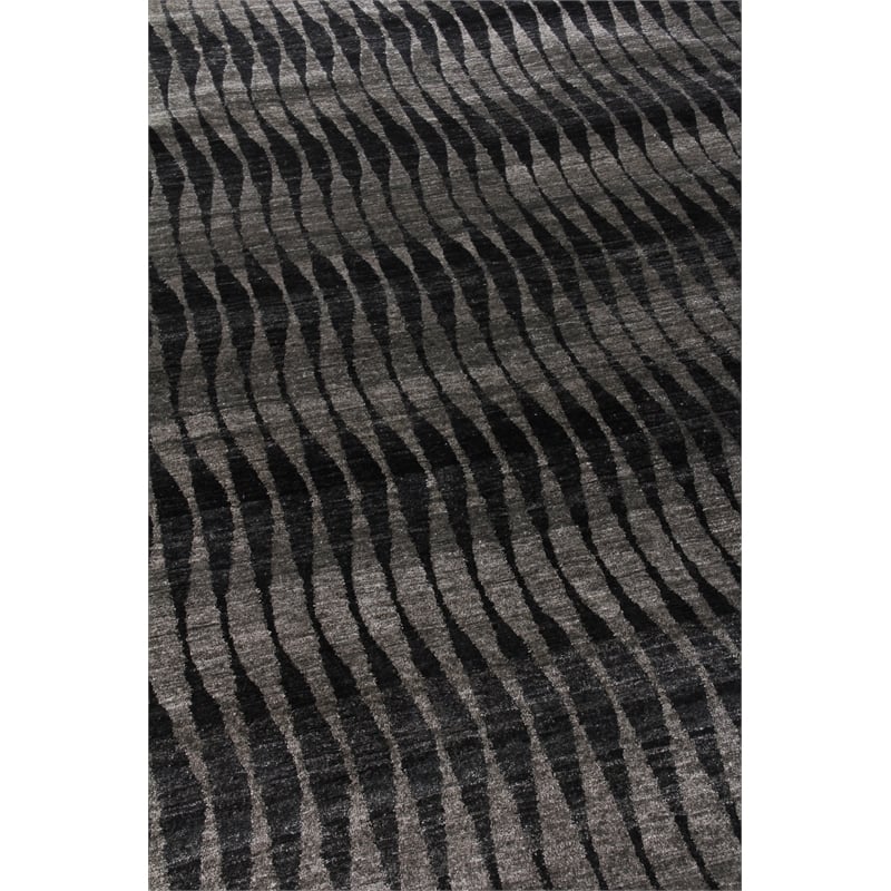 Super Tibetan Hand-Knotted Wool/Bamboo Silk Black/Gray 10'x14' Area Rug