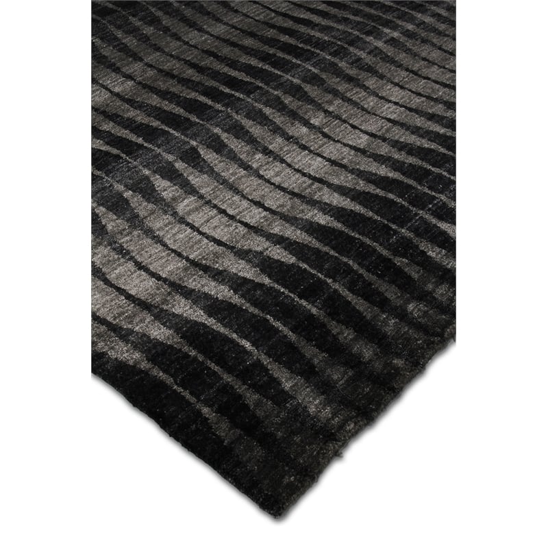 Super Tibetan Hand-Knotted Wool/Bamboo Silk Black/Gray 10'x14' Area Rug