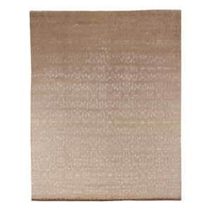 Super Tibetan Hand-Knotted Wool/Bamboo Silk Ivory 12'x15' Area Rug