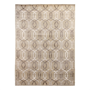 Super Tibetan Hand-Knotted Wool/Bamboo Silk Beige/Ivory 8'x11' Area Rug