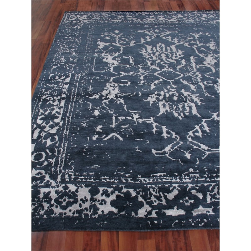 Terras Hand-Knotted Wool/Bamboo Silk Navy/Silver 6'x9' Area Rug