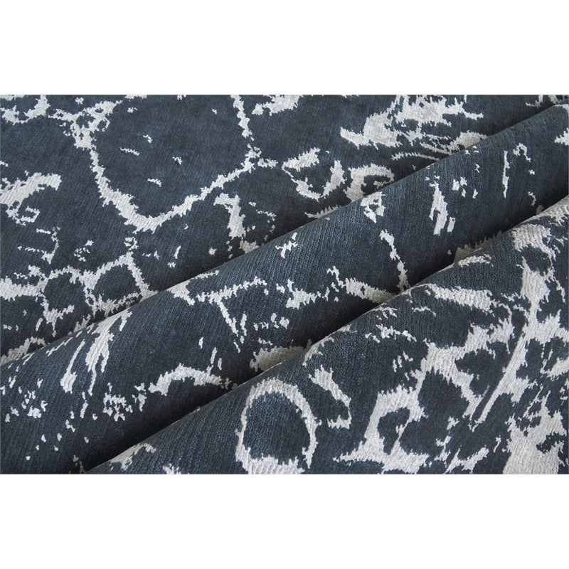 Terras Hand-Knotted Wool/Bamboo Silk Navy/Silver 6'x9' Area Rug