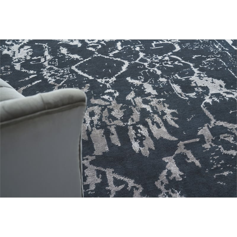 Terras Hand-Knotted Wool/Bamboo Silk Navy/Silver 6'x9' Area Rug