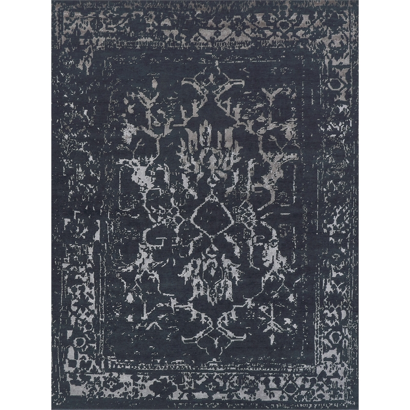 Terras Hand-Knotted Wool/Bamboo Silk Navy/Silver 6'x9' Area Rug