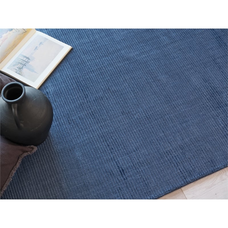The Blues Handloomed Bamboo Silk Navy 8'x10' Area Rug