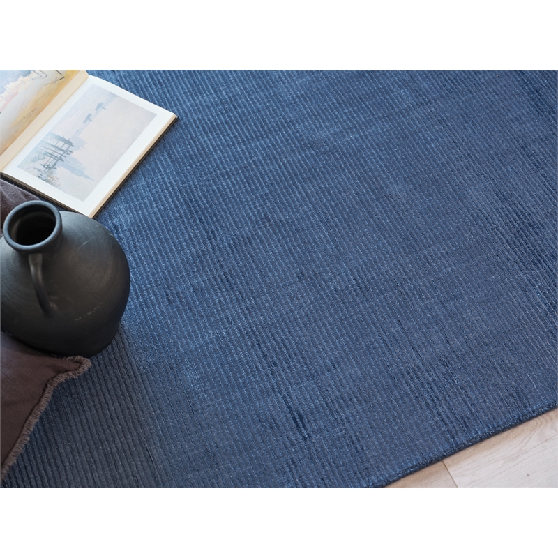 The Blues Handloomed Bamboo Silk Navy 9'x12' Area Rug