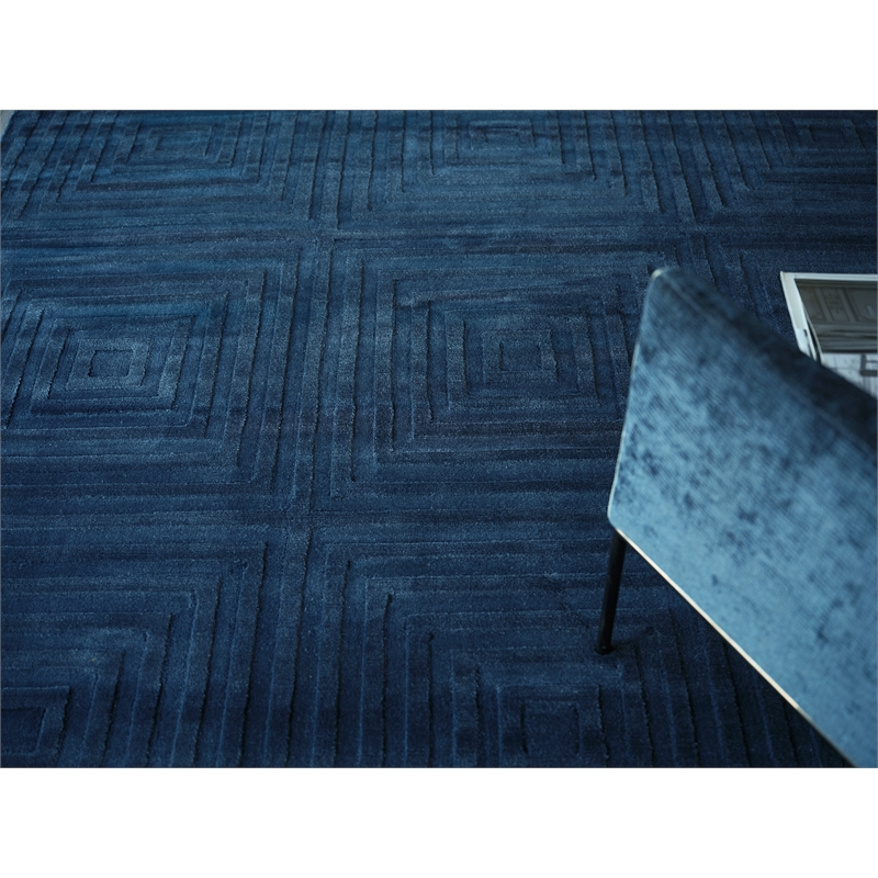 Tovello Modern Handloomed Silky Nylon Navy 12'x12' Square Area Rug
