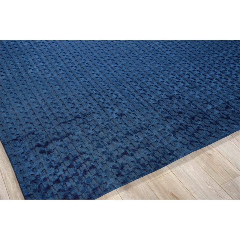 The Blues Handloomed Bamboo Silk Navy 10'x14' Area Rug