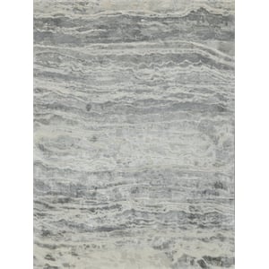 Travertine Handloomed Wool/Bamboo Silk Silver 4'x6' Area Rug