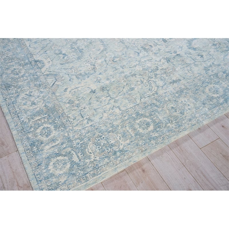 Tuscany Handloomed Wool/Bamboo Silk Ivory/Blue 6'x9' Area Rug