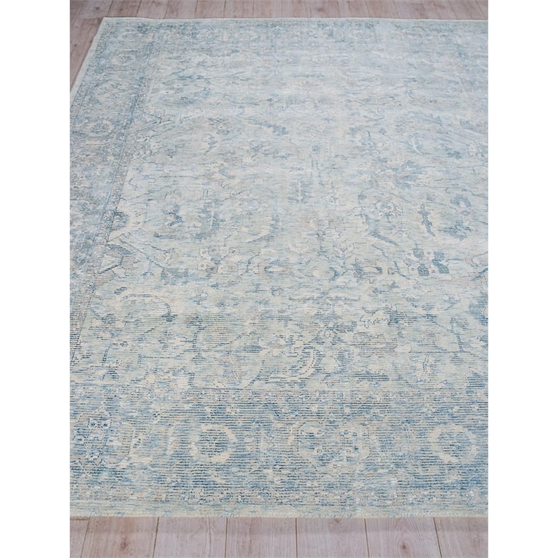 Tuscany Handloomed Wool/Bamboo Silk Ivory/Blue 6'x9' Area Rug